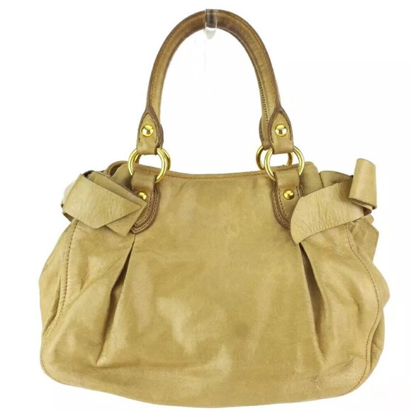 miu miu handbag ribbon beige leather Authentic USED B1221 - Picture 2 of 11